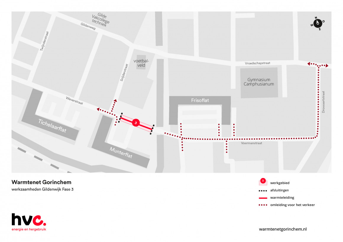 Plattegrond met daarop de locatie van de werkzaamheden in de Weverstraat in Gorinchem