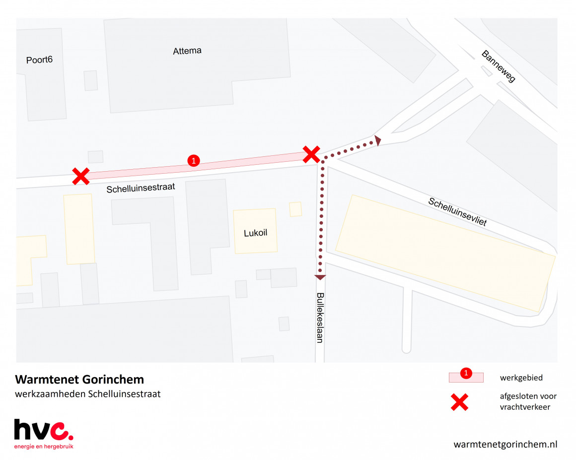 Plattegrond 1 met daarop de locatie van de werkzaamheden in de Schelluinsestraat in Gorinchem